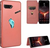 Voor Asus ROG Phone II Koolstofvezel Textuur Magnetische Horizontale Flip TPU + PC + PU lederen tas met kaartsleuf (bruin)