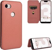 Voor Google Pixel 3 XL koolstofvezel textuur magnetische horizontale flip TPU + pc + PU lederen tas met kaartsleuf (bruin)