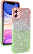 Voor iPhone 11 Gradient Glitter Powder Shockproof TPU beschermhoes (oranje groen)