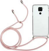 Voor Huawei Mate 30 Lite Four-Corner Anti-Fall transparante TPU beschermhoes met lanyard (roze)