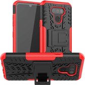 Voor LG Harmony 4 Tyre Texture Shockproof TPU + PC beschermhoes met houder (rood)