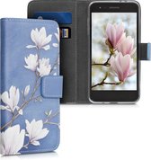 kwmobile telefoonhoesje voor LG K8 (2018) / K9 - Hoesje met pasjeshouder in taupe / wit / blauwgrijs - Magnolia design