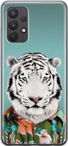 Samsung Galaxy A32 4G hoesje siliconen - Witte tijger - Soft Case Telefoonhoesje - Print / Illustratie - Blauw
