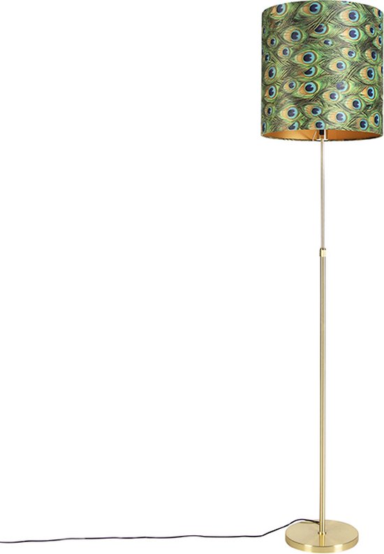 QAZQA parte fl - Klassieke Vloerlamp | Staande Lamp met kap - 1 lichts - H 1865 mm - Pauw veren print - Woonkamer | Slaapkamer | Keuken