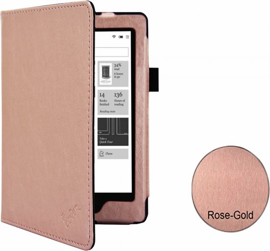Kobo Aura HD/H2O e-Reader (6.8 inch) Rose Gold/Goud Premium Hoes Case Cover met sleep functie