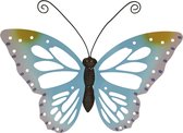 Grote lichtblauwe vlinders/muurvlinders 51 x 38 cm cm tuindecoratie - Tuindecoratie vlinders - Tuinvlinders/muurvlinders