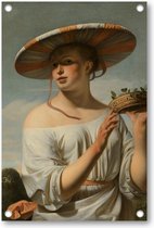 Meisje met een brede hoed - Tuinposter 80x120 - Wanddecoratie - Caesar Boëtius van Everdingen - Meesterwerken