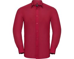 Russell Collectie Heren Lange Mouw Poly-Katoen Gemakkelijke Verzorging op maat gemaakt Poplin Shirt (Klassiek rood)