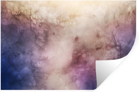 Muursticker Aquarelle Abstraite - Oeuvre abstraite réalisée à l'aquarelle avec des taches violettes et brunes - 30x20 cm - film adhésif autocollant - sticker mural repositionnable