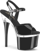 Pleaser - ESTEEM-709 Sandaal met enkelband, Paaldans schoenen - Paaldans schoenen - 36 Shoes - Zwart/Zilverkleurig