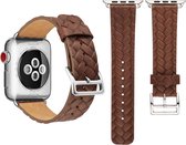 By Qubix Woven Pattern Leren bandje - Donker bruin - Geschikt voor Apple Watch 42mm - 44mm - 45mm - Ultra - 49mm - Compatible Apple watch bandje -