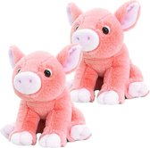 2x stuks keel Toys pluche varken knuffel met geluid 16 cm - Boerderijdieren speelgoed knuffels