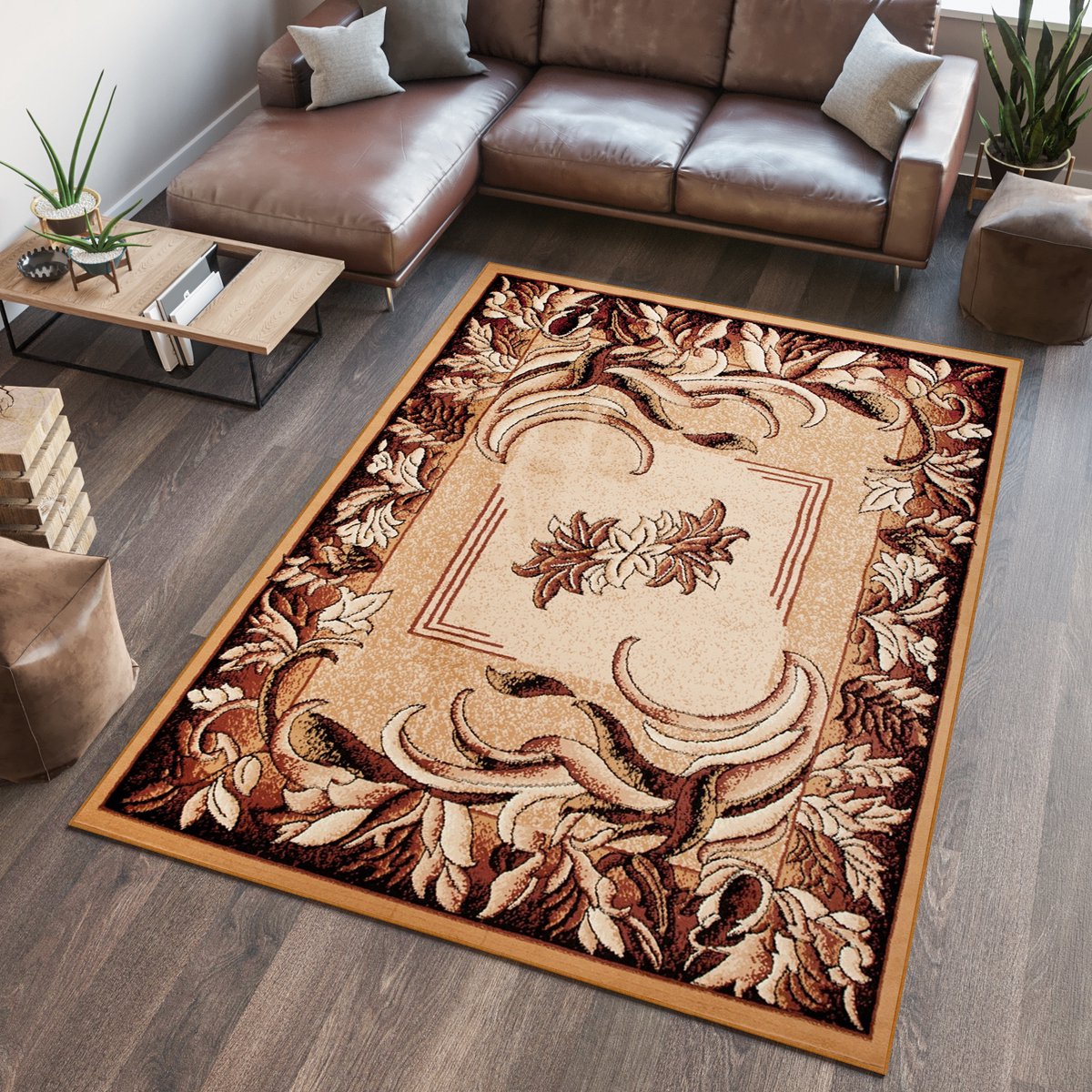 Tapiso Atlas PP Vloerkleed Beige Gebloemd Woonkamer Tapijt Maat- 130x190