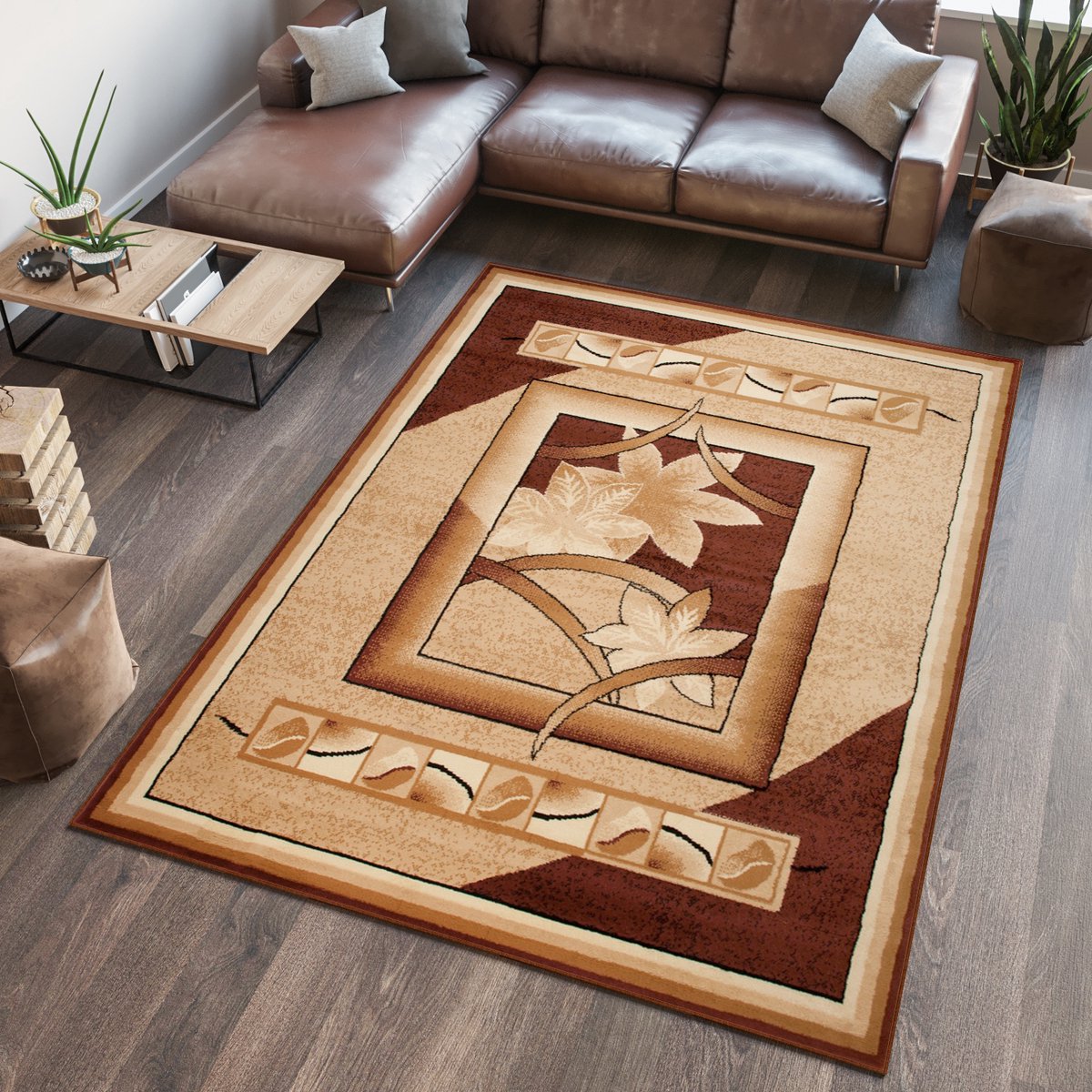 Tapiso Atlas PP Vloerkleed Beige Gebloemd Woonkamer Tapijt Maat- 130x190