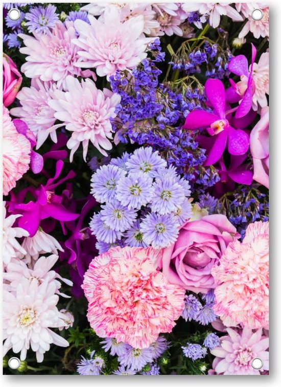 Roze en Paarse Bloemen - Tuinposter 50x70 - Wanddecoratie - Natuur - Bloemen