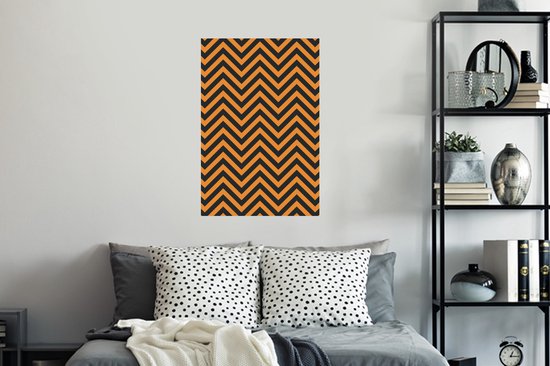 Sticker Muursticker Motif Fleurs - Motif zigzag noir orange - 40x60 cm - Film adhésif autocollant - Sticker mural repositionnable