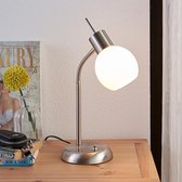 Lindby - LED tafellamp - 1licht - metaal glas - H: 33 cm - E14 - gesatineerd nikkel, opaal wit - Inclusief lichtbron