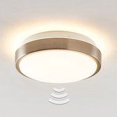 Lindby - LED plafondlamp - 1licht - metaal, kunststof - H: 8.5 cm - nikkel, wit gesatineerd - Inclusief lichtbron