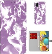 Voor Samsung Galaxy A51 5G Cloud Fog Patroon Horizontale Flip Lederen Case met Houder & Kaartsleuf & Portemonnee (Paars)