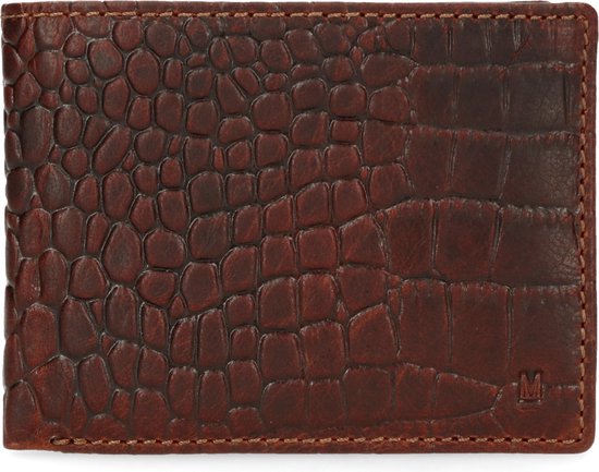 Manfield - Dames - Cognac portemonnee met krokodillenprint - Maat 1