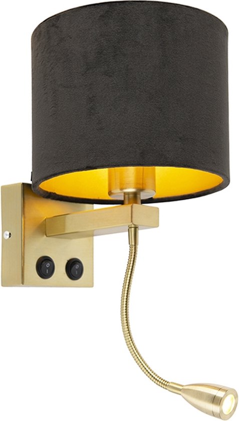 Foto: Qazqa brescia combi moderne wandlamp met flexarm voor binnen 1 lichts d 210 mm zwart goud woonkamer slaapkamer keuken