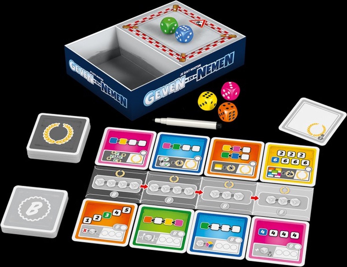 999 Games - Geven en Nemen - Dobbelspel - Uniek spelmechanisme - Met afwasbare kaarten en viltstiften - Familiespel - Gezelschapsspel - Klein cadeautje — afbeelding 3