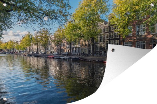 Tuinposter 180x120 cm - Tuindecoratie De Prinsengracht in het centrum van Amsterdam - Poster voor in de tuin - Buiten decoratie - Schutting tuinschilderij - Tuindoek muurdecoratie - Wanddecoratie balkondoek