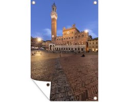 Tuinposter 120x180 cm - Tuindecoratie Het beroemde en historische Piazza del Campo bij Siena in Italië - Poster voor in de tuin - Buiten decoratie - Schutting tuinschilderij - Tuindoek muurdecoratie - Wanddecoratie balkondoek