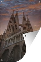 Tuindecoratie Sagrada familia kathedraal bij zonsondergang Barcelona ​​Spanje - 40x60 cm - Tuinposter