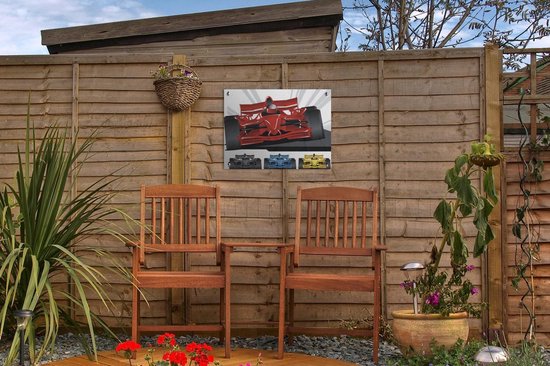 Quatre illustrations de voitures de course en différentes couleurs affiche de jardin 40x30 cm - petit - Toile de jardin / Toile d'extérieur / Peintures pour l'extérieur (décoration de jardin)