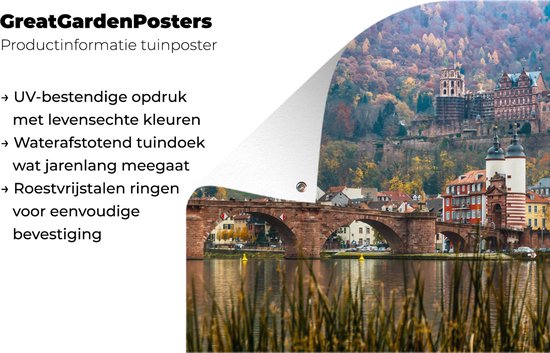 Tuinposter 120x80 cm - Tuindecoratie Heidelberg - Kasteel - Brug - Poster voor in de tuin - Buiten decoratie - Schutting tuinschilderij - Tuindoek muurdecoratie - Wanddecoratie balkondoek