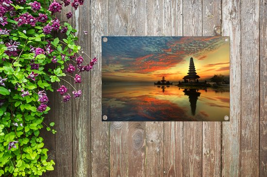 Décoration de jardin Silhouette du Temple Pura Ulun Danu Bratan à Bali - 60x40 cm - Affiche de jardin - Toile de jardin