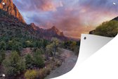Tuinposters buiten Begroeide bergen en rustige rivieren in het Nationaal park Zion in Utah - 90x60 cm - Tuindoek - Buitenposter