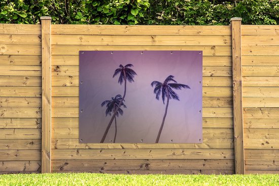 Décoration murale extérieur Silhouettes de palmiers sinueux colorés ciel - 160x120 cm - Toile jardin - Affiche extérieure