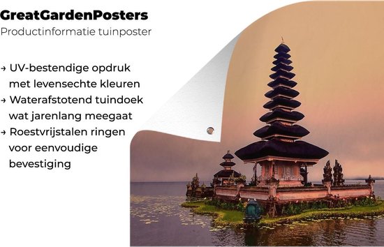 Posters de jardin à l'extérieur du temple Pura Ulun Danu Bratan à Bali pour ciel rose - 90x60 cm - Toile de jardin