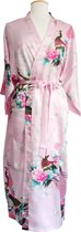 KIMU® kimono lichtroze satijn - maat XS-S - ochtendjas roze yukata kamerjas badjas - boven de enkels