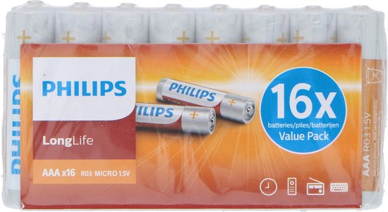 Magistraat hersenen Centimeter Philips LongLife Batterijen AAA - voordeelverpakking - 16 stuks | bol.com