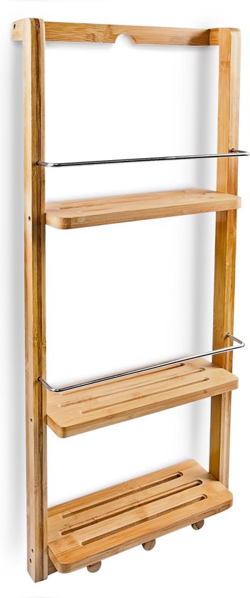 Badkamermeubel - Badkamer kastje / kast - Bamboe hout - 3 planken + 3 haken  | bol.com