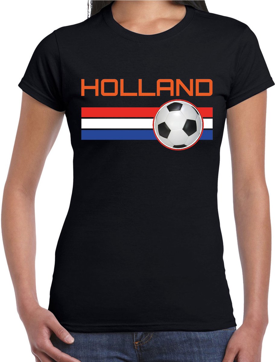 Holland voetbal / landen t-shirt met voetbal en Nederlandse vlag - zwart - dames - Holland landen shirt / kleding - EK / WK / Voetbal shirts XXL
