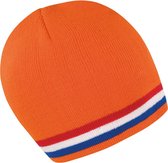 Oranje supporters winter muts met rood/wit/blauwe streep - Koningsdag thema