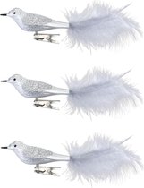 6x stuks decoratie vogels op clip zilver 20 cm - Decoratievogeltjes/kerstboomversiering/bruiloftversiering