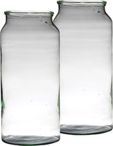 Set van 2x stuks bloemenvazen van gerecycled glas met hoogte 39 cm en diameter 19 cm - Glazen transparante vazen