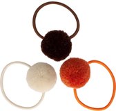 Setje van 3 kleine elastiekjes met pompom winter | Wit, Oranje, Bruin | Baby, Meisje