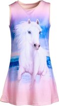 Meisjes jurk paarden roze mouwloos | Maat 104/ 4Y