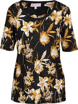 Cassis - Female - Lang T-shirt met bloemenprint  - Zwart