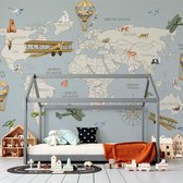 Behang Worldmap Transport - blue 350 x 280 cm (b x h)