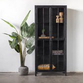 Vitrinekast Met Glas - Hout & Metaal - Zwart - 40x90x200cm - Vitrinekast Izou - Giga Meubel