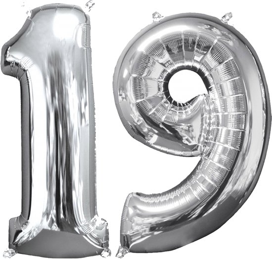 Helium ballonnen cijfers 19 zilver.
