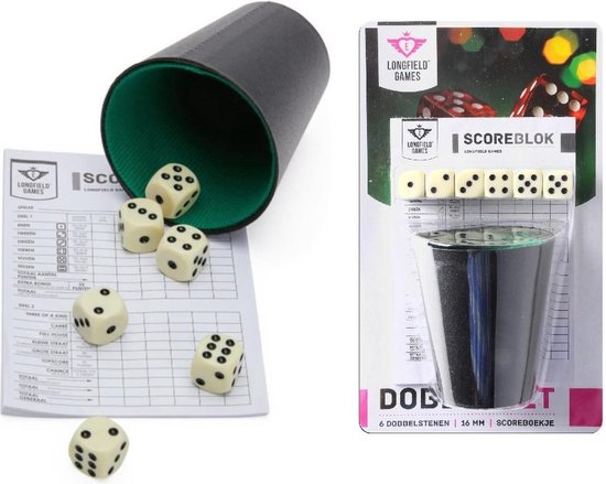 Afbeelding van het spel 2x stuks Dobbelset - beker inclusief 6 dobbelstenen en yahtzee scoreblok - dobbelspel