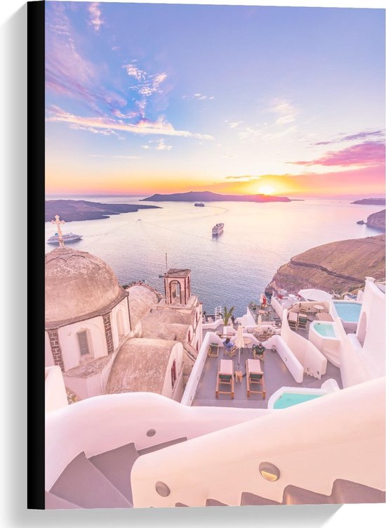 Canvas  - Uitzicht op Zee in Santorini, Griekenland - 40x60cm Foto op Canvas Schilderij (Wanddecoratie op Canvas)
